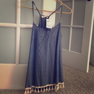 Denim blue fringe tank, WITH TAGS